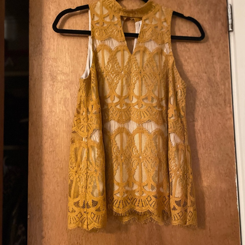 Elegant Mustard Lace Sleeveless Top